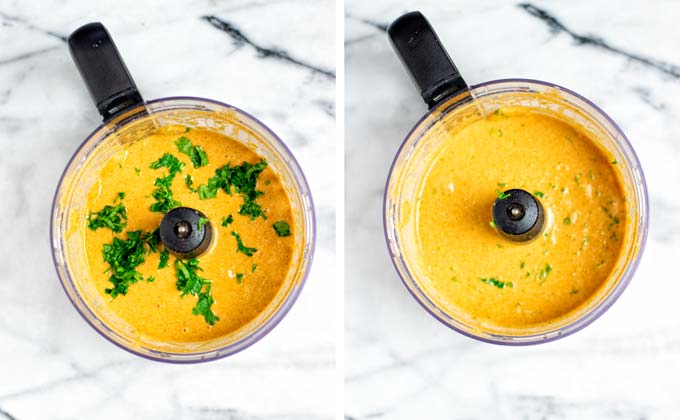 Tikka Masala Sauce in a food processor after blending.