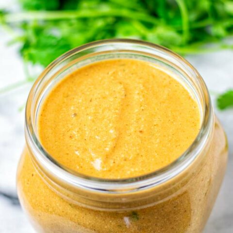 Tikka Masala Sauce in a glass jar.