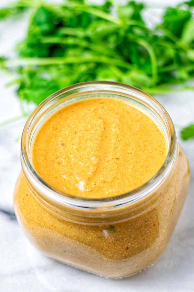 Tikka Masala Sauce in a glass jar.