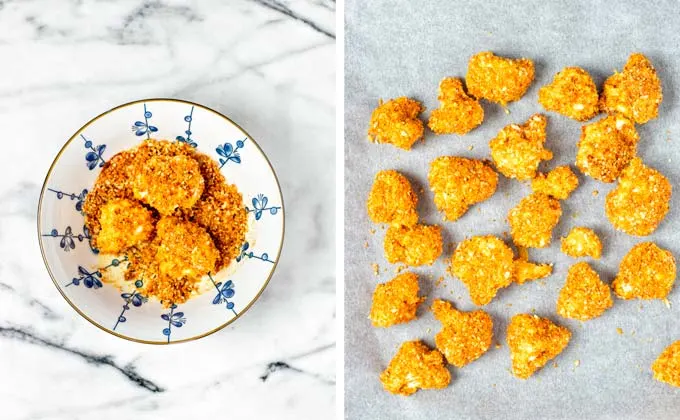 Cauliflower Wings before baking on a baking sheet.