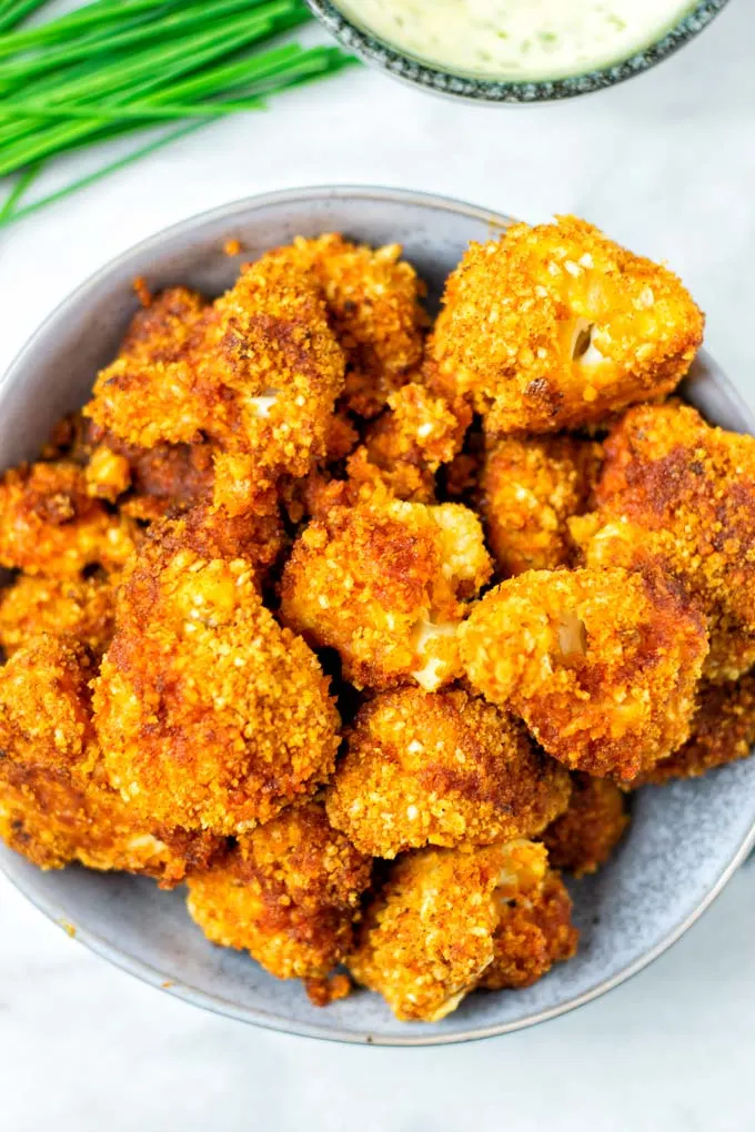 Closeup on Cauliflower Wings in a bowl.