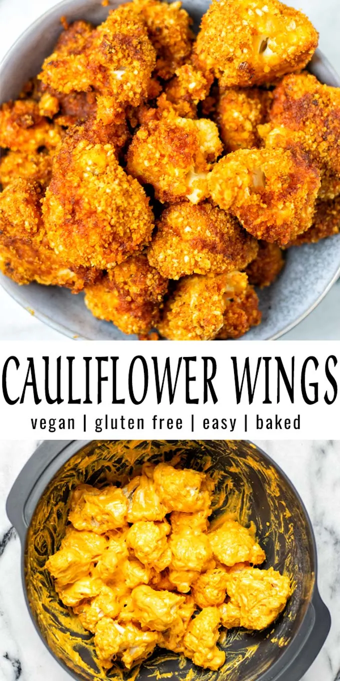 Collage of two pictures of Cauliflower Wings with recipe title text.