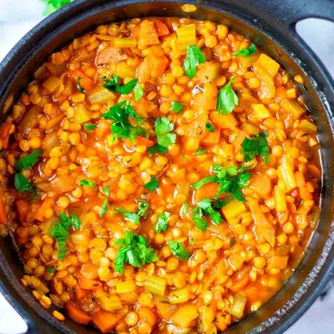 Top view on the Red Lentil Soup.