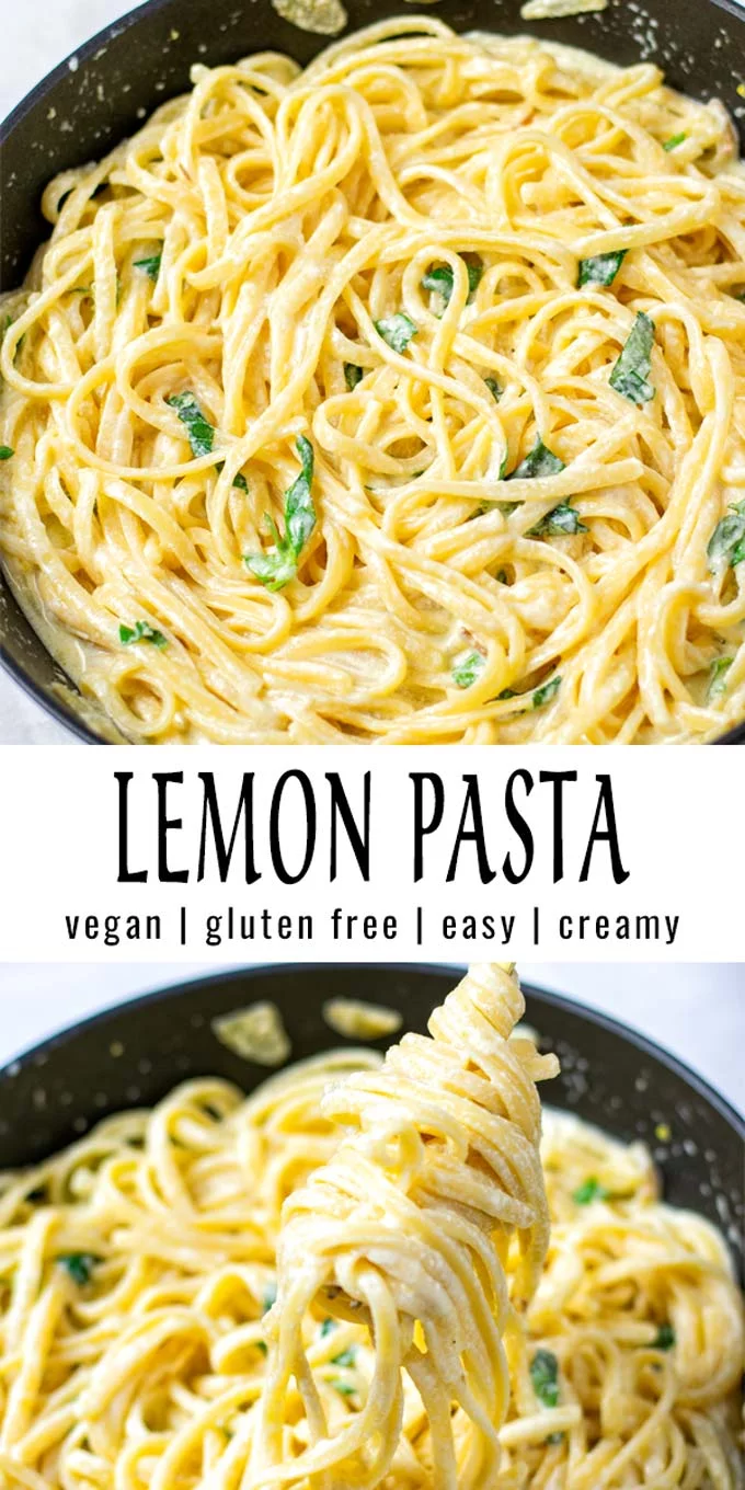 Collage of two pictures of Lemon Pasta with recipe title text.