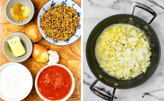 Ingredients needed for this recipe on a wooden board.