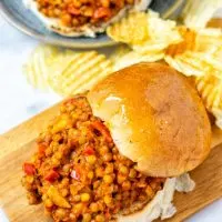 Closeup on an opened Sloppy Joes.