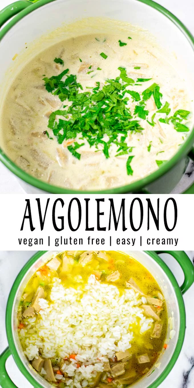 Collage of two pictures of the Avgolemono with recipe title text.