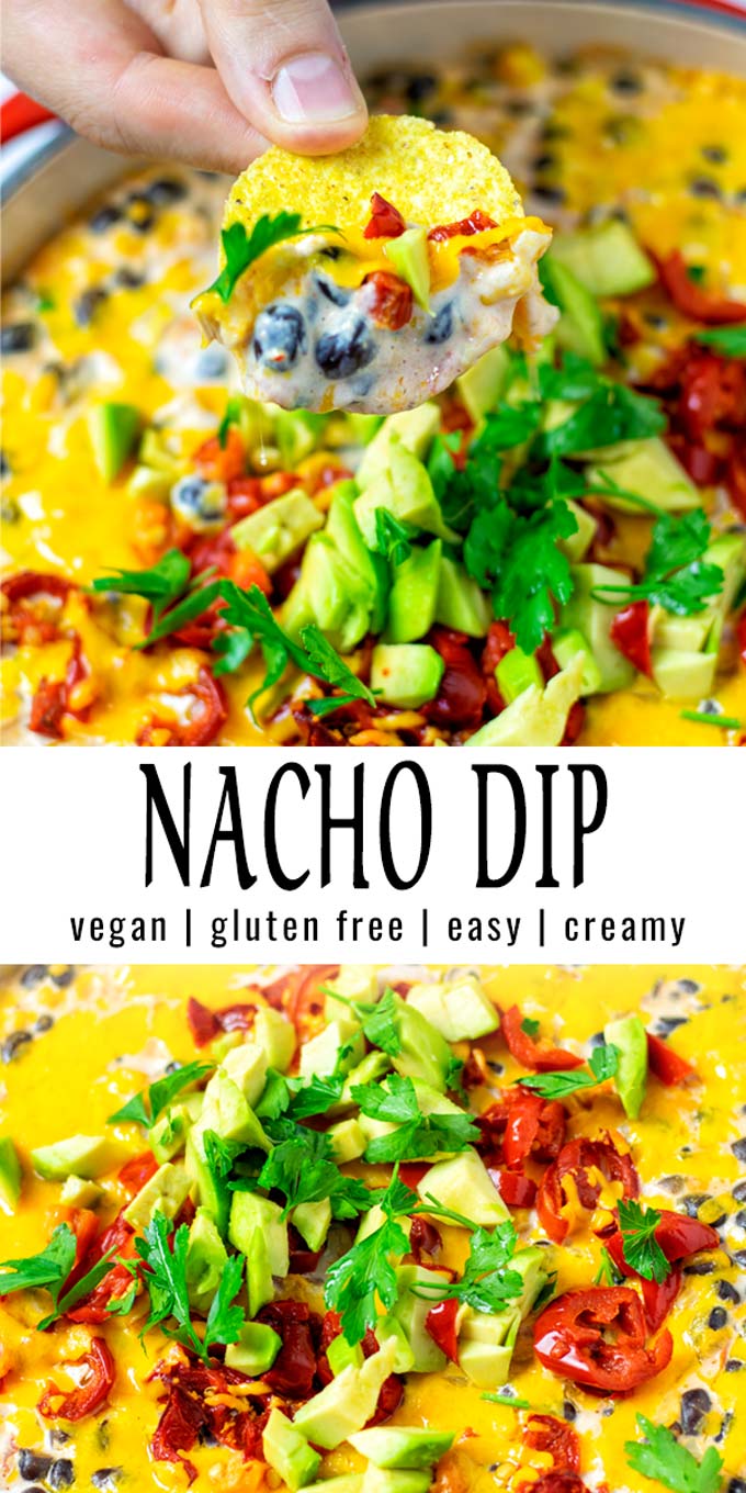 Collage of two pictures of the Nacho Dip with recipe title text.