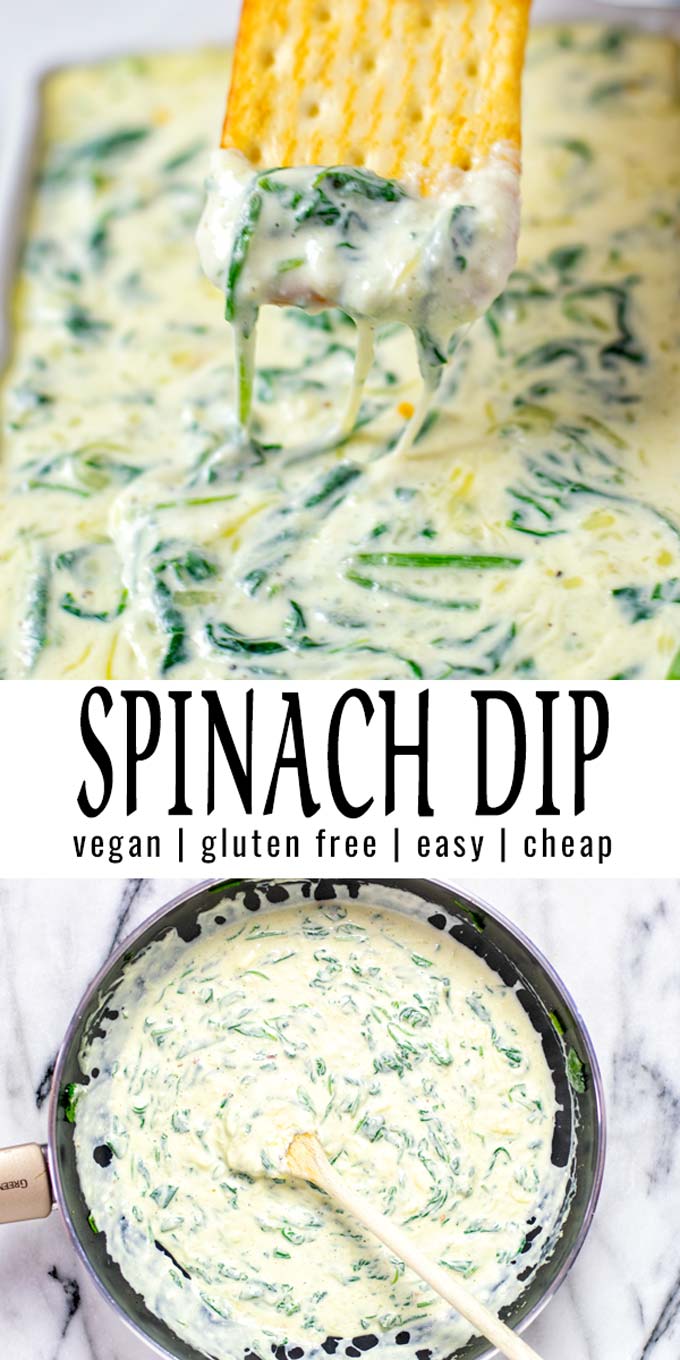 Collage of two pictures of the Spinach Dip with recipe title text.