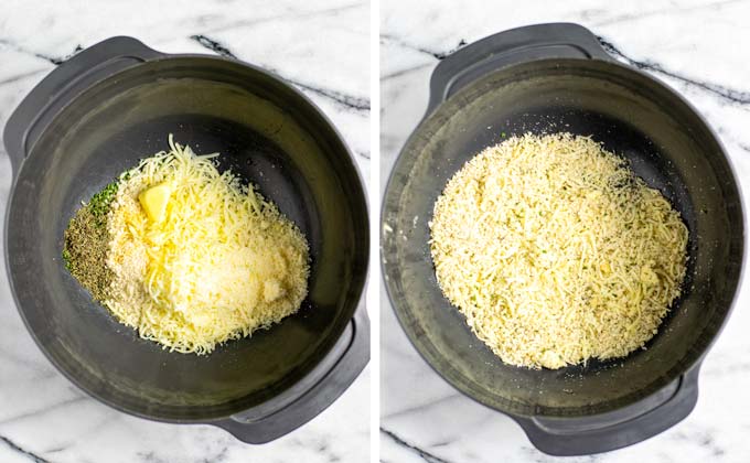 In a large bowl, panko breadcrumbs with Italian herbs and butter.