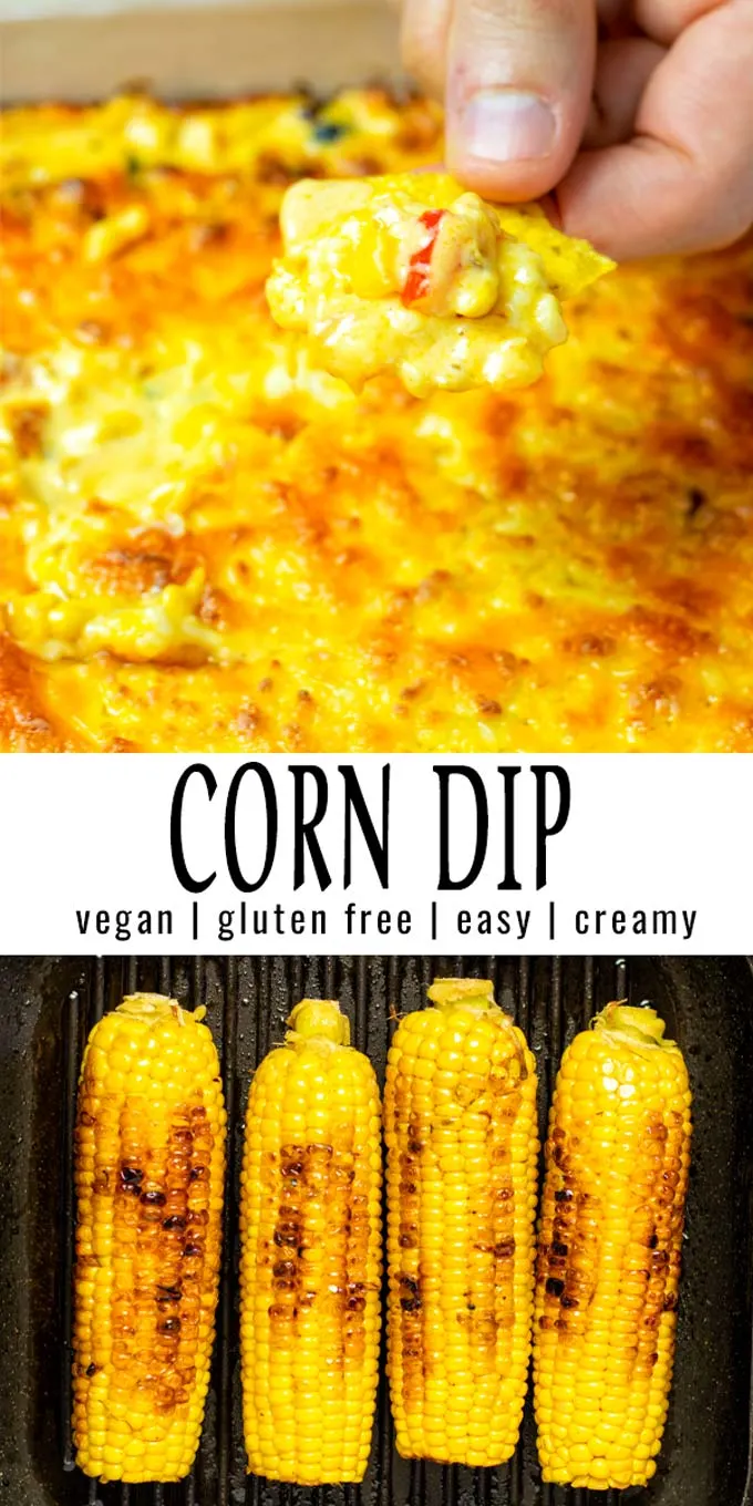 Collage of two pictures of the Corn Dip with recipe title text.