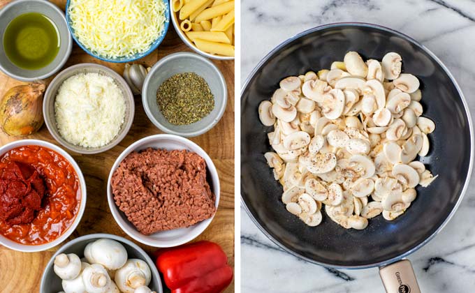 Ingredients for the Hot Dish assembled on a wooden board.