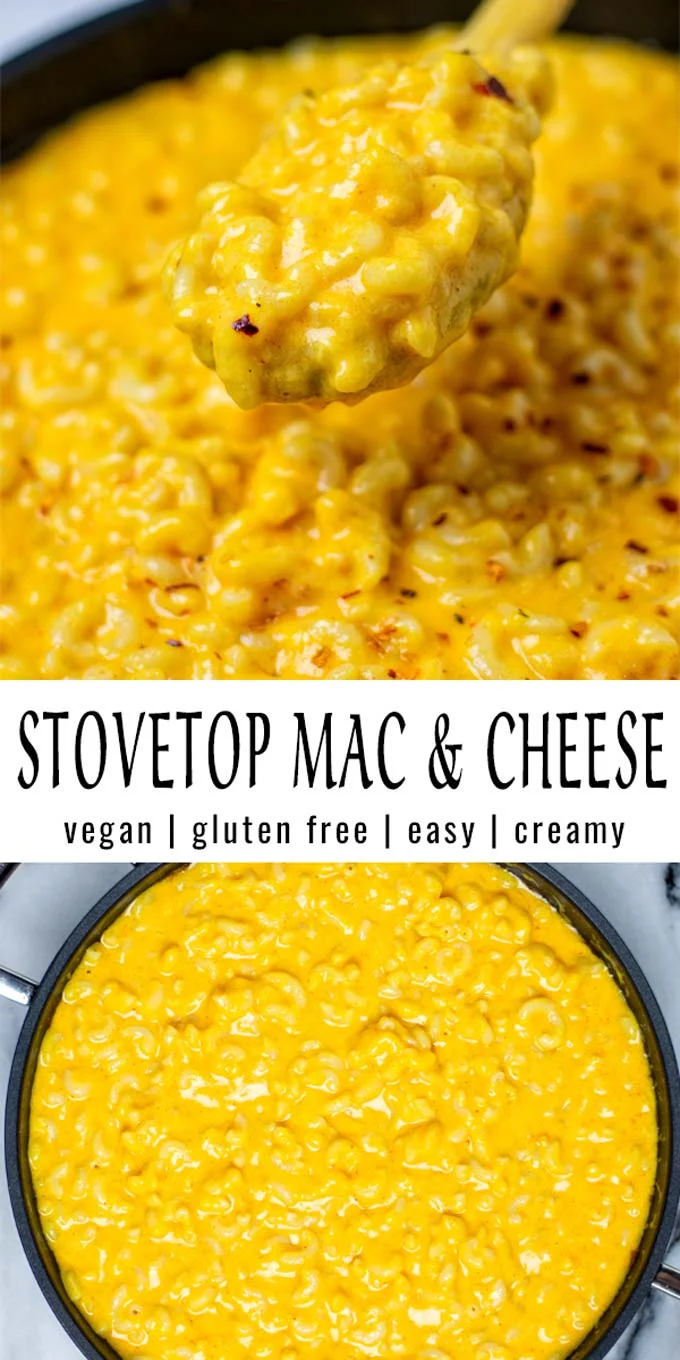 Collage of two pictures of the Stovetop Mac and Cheese with recipe title text.