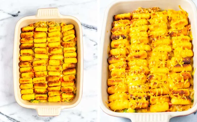 Showing the Tater Tot Casserole after baking.