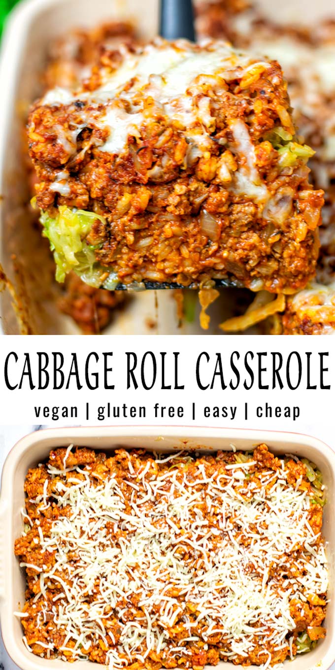 Collage of two pictures of the Cabbage Roll Casserole with recipe title text.