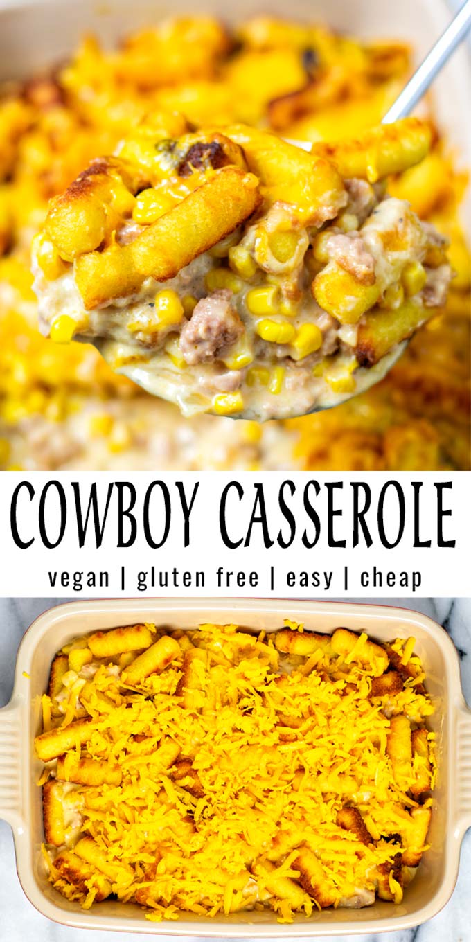 Collage of two pictures of the Cowboy Casserole with recipe title text.