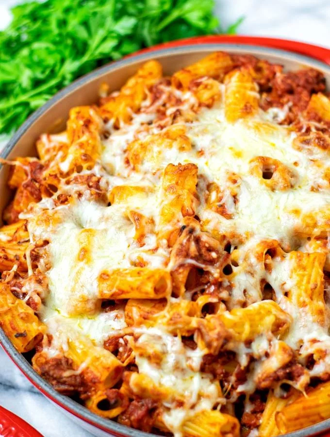 Closeup view on the Pasta Al Forno.