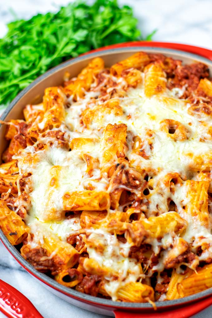 Closeup view on the Pasta Al Forno.