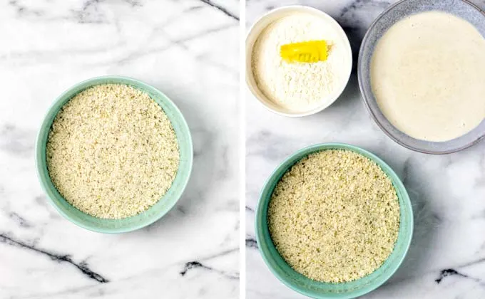 Showing the breadcrumbs crust in a small bowl.