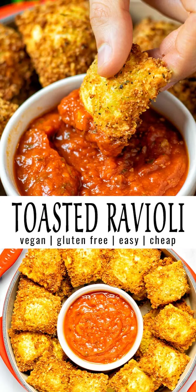 Collage of two pictures of Toasted Ravioli with recipe title text.