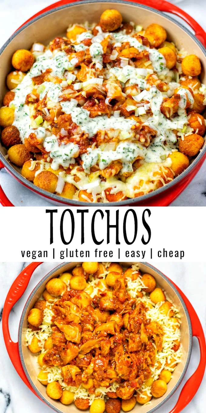 Collage of two pictures of the Totchos with recipe title text.