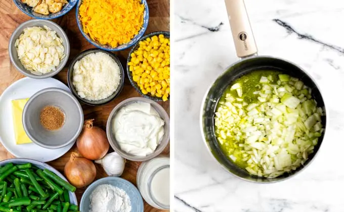 Ingredients for the Vegetable Casserole assembled on a wooden board.