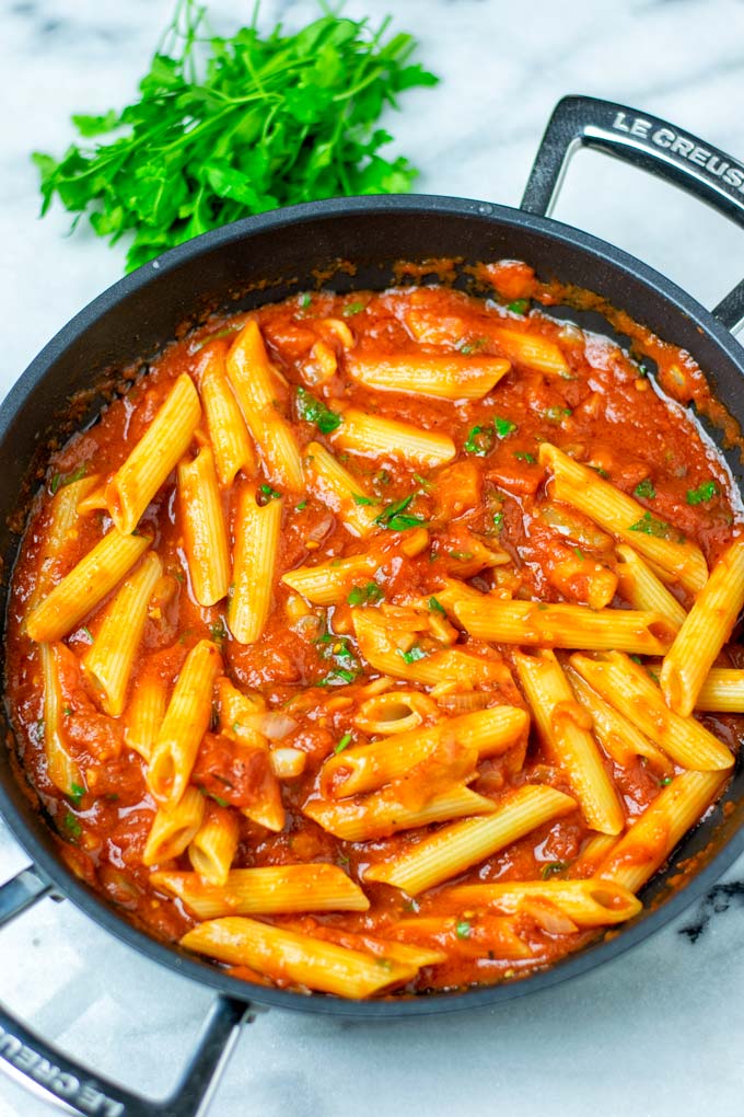 Top view on the Pasta with Arrabbiata Sauce.