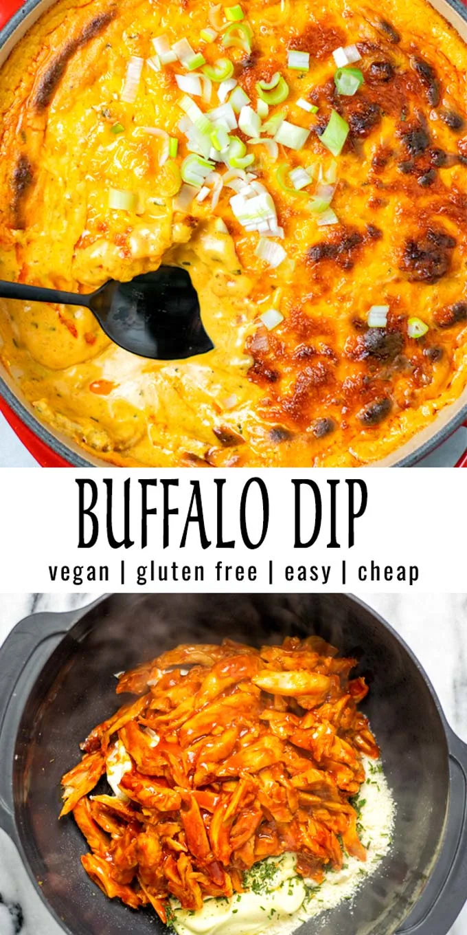 Collage of two pictures of the Buffalo Dip with recipe title text. 