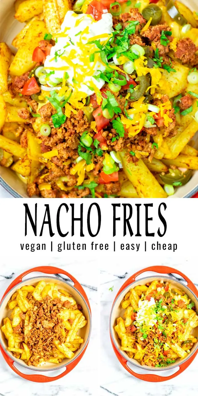 Collage of two pictures of the Nacho Fries with recipe title text.