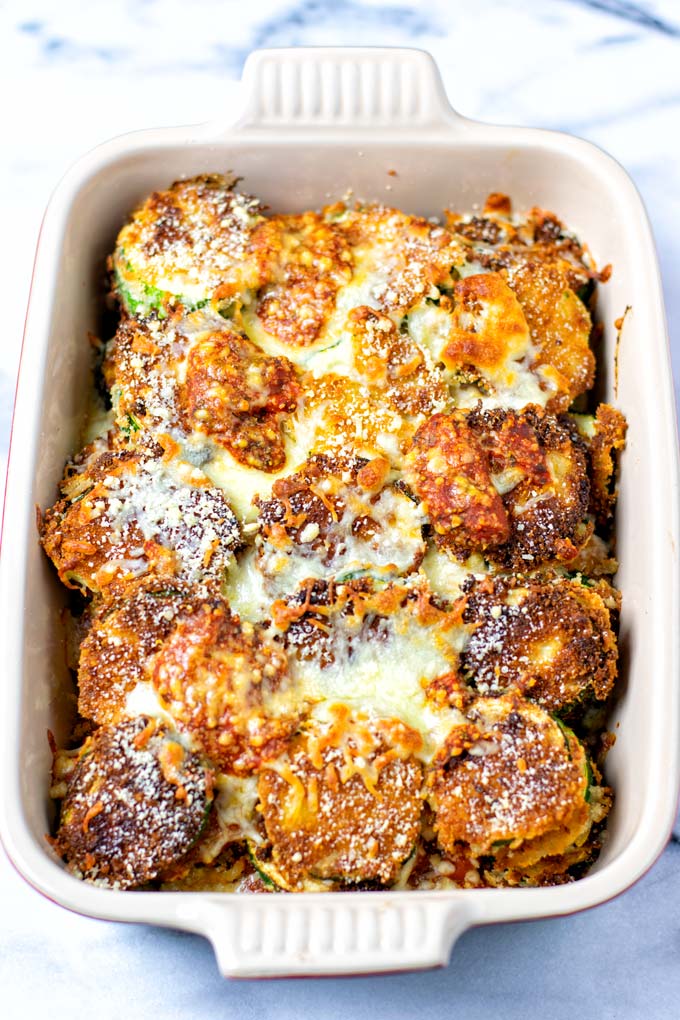 Showing the top crust of the Zucchini Parmesan.