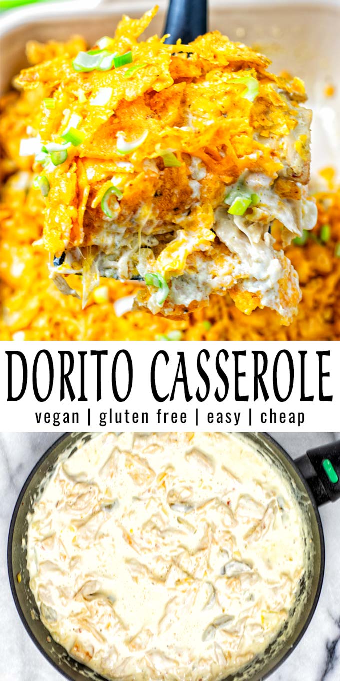 Collage of two pictures of the Dorito Casserole with recipe title text.