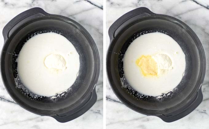 Showing how the other ingredient for the coating are added to the large bowl with the flour.