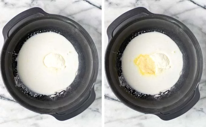 Showing how the other ingredient for the coating are added to the large bowl with the flour.