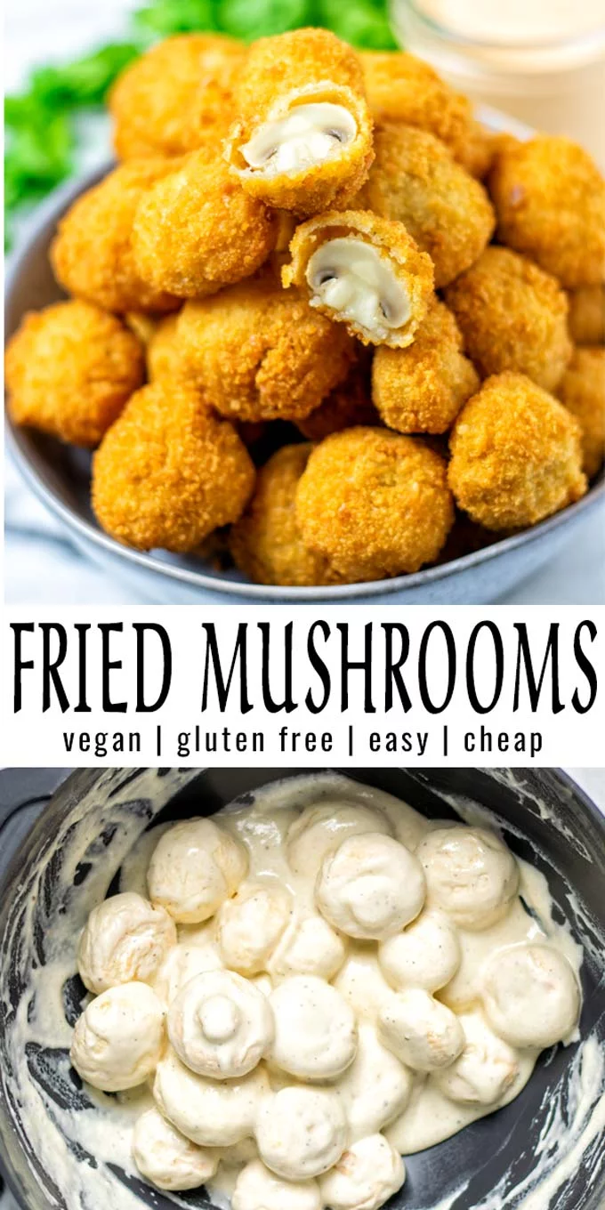 Collage of two pictures of the Fried Mushrooms with recipe title text.