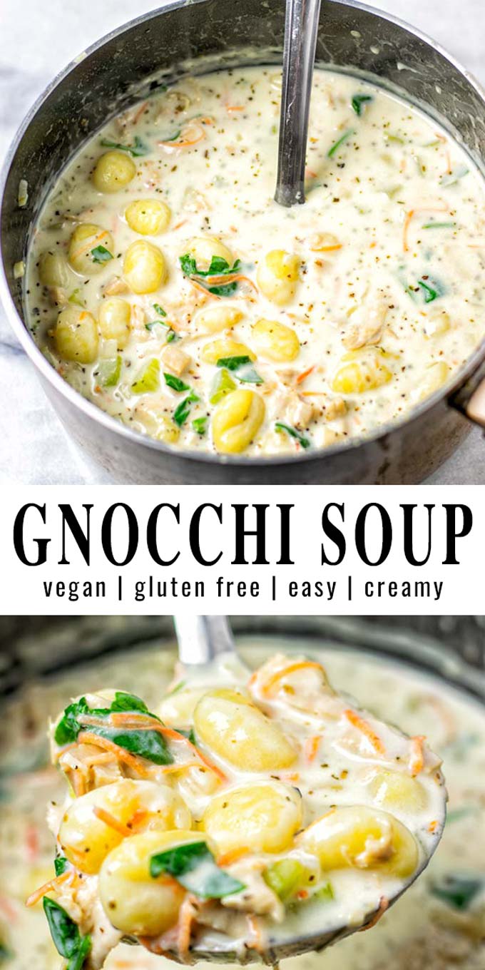 Collage of two pictures of the Gnocchi Soup with recipe title text.