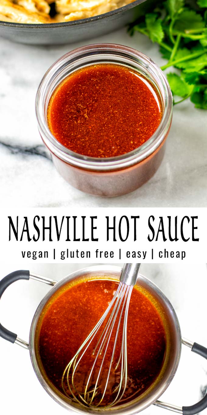 Collage of two pictures of the Nashville Hot Sauce with recipe title text.
