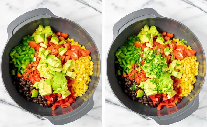 Showing how avocado and fresh parsley are added.