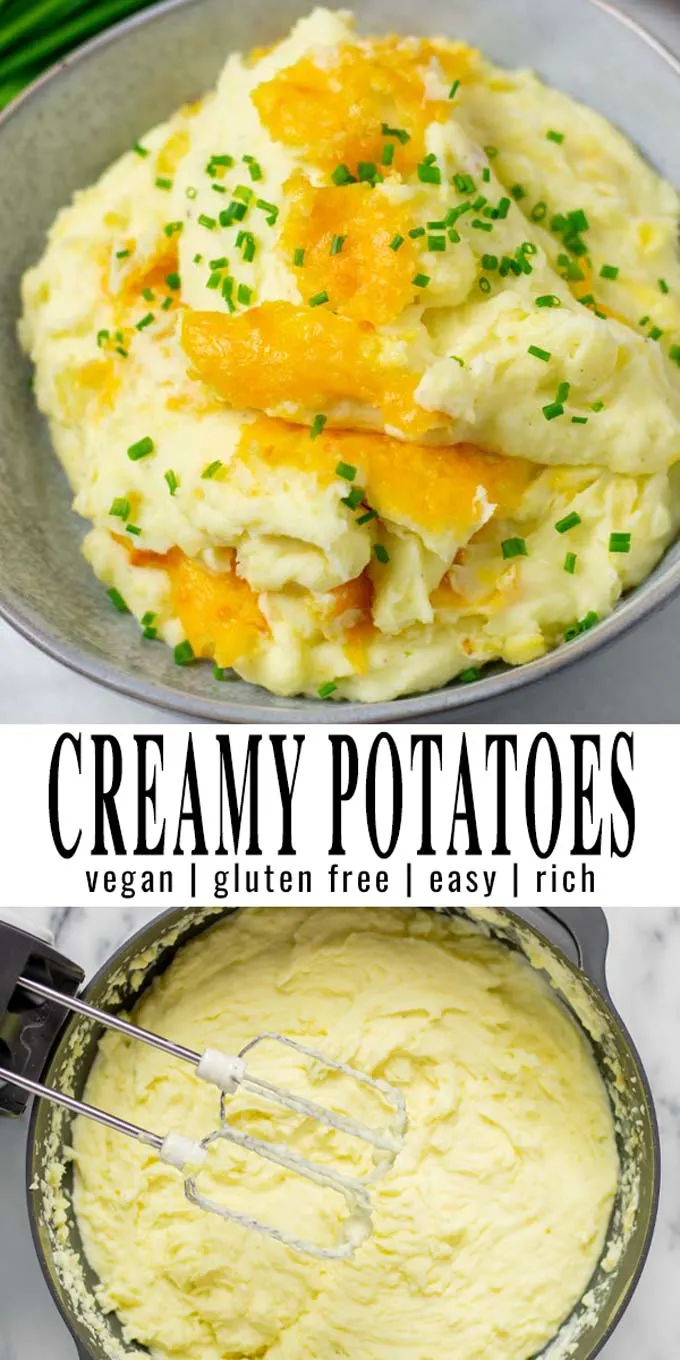 Collage of two pictures of the Creamy Potatoes with recipe title text.