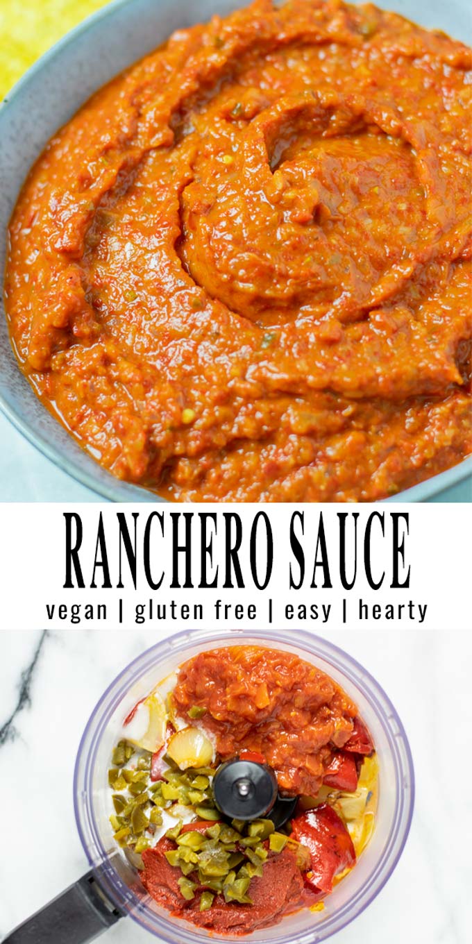 Collage of two pictures of the Ranchero Sauce with recipe title text.