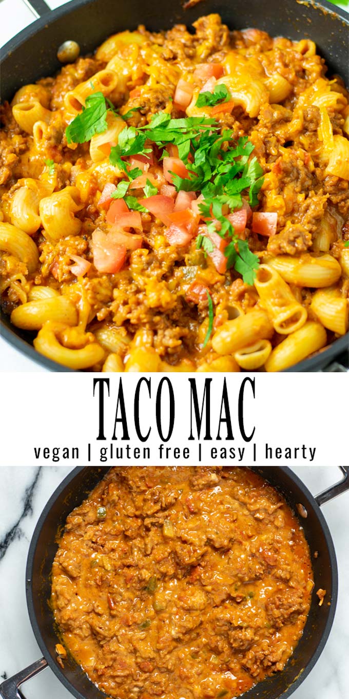 Collage of two pictures of the Taco Mac with recipe title text.