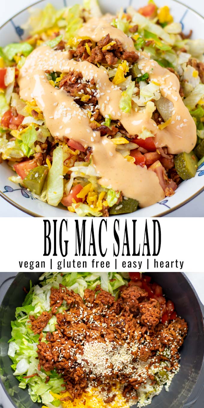 Collage of two pictures of the Big Mac Salad with recipe title text.