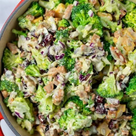 Top view of the served Broccoli Salad.