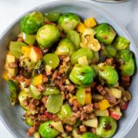 Top view of a portion of the Brussels Sprouts Salad.