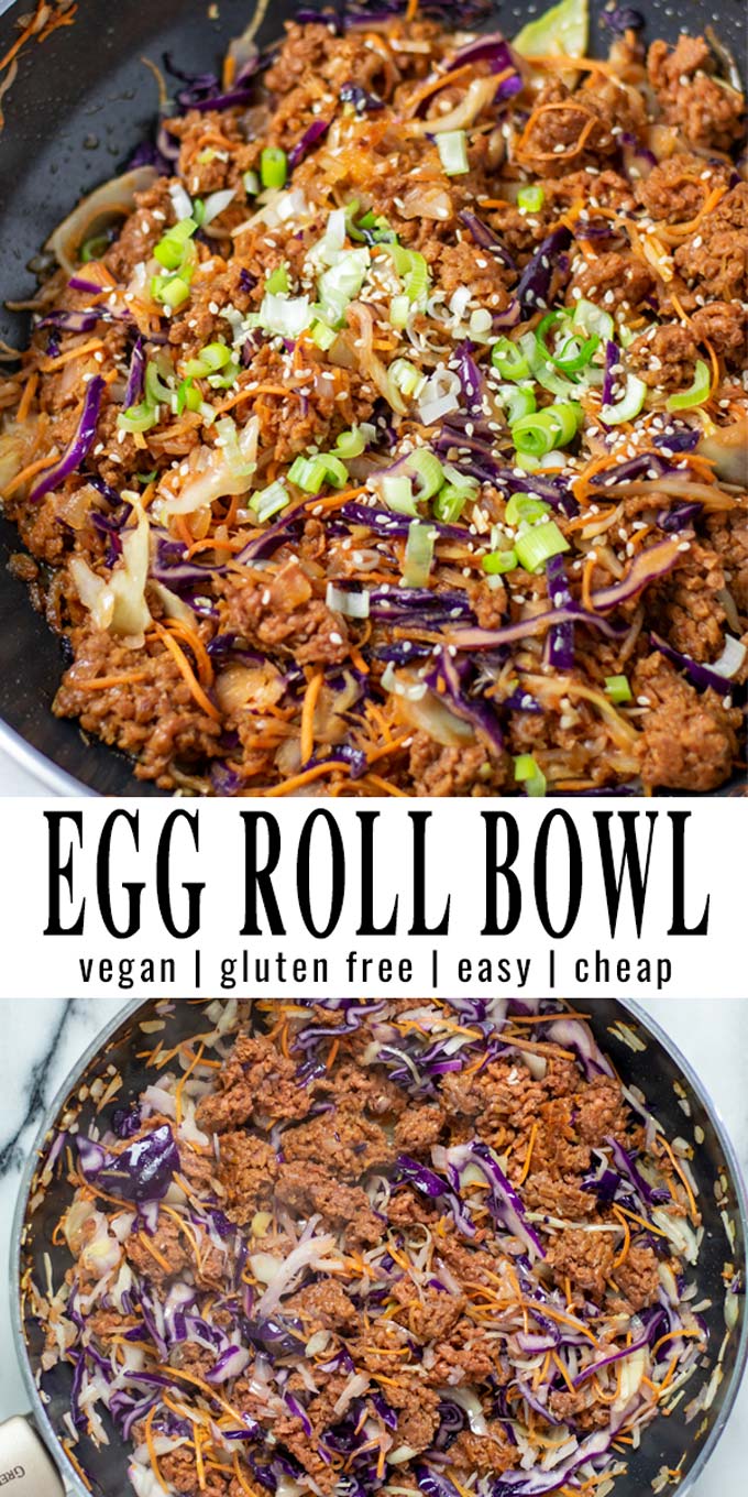Collage of two pictures of the Egg Roll in a Bowl with recipe title text.
