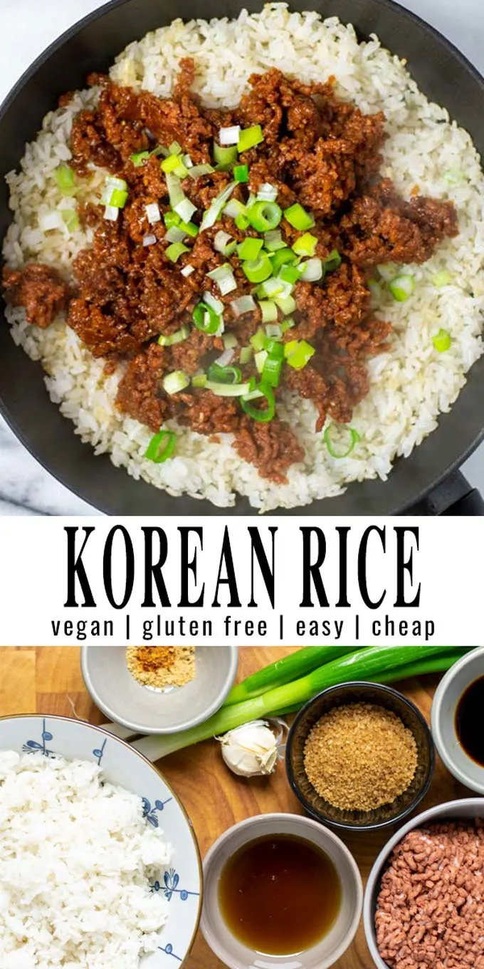 Collage of two pictures of the Korean Rice with recipe title text.