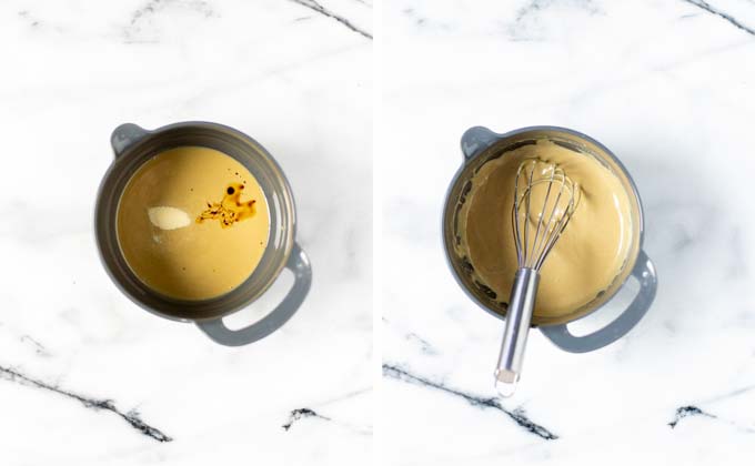 Side by side view making the tahini sauce.