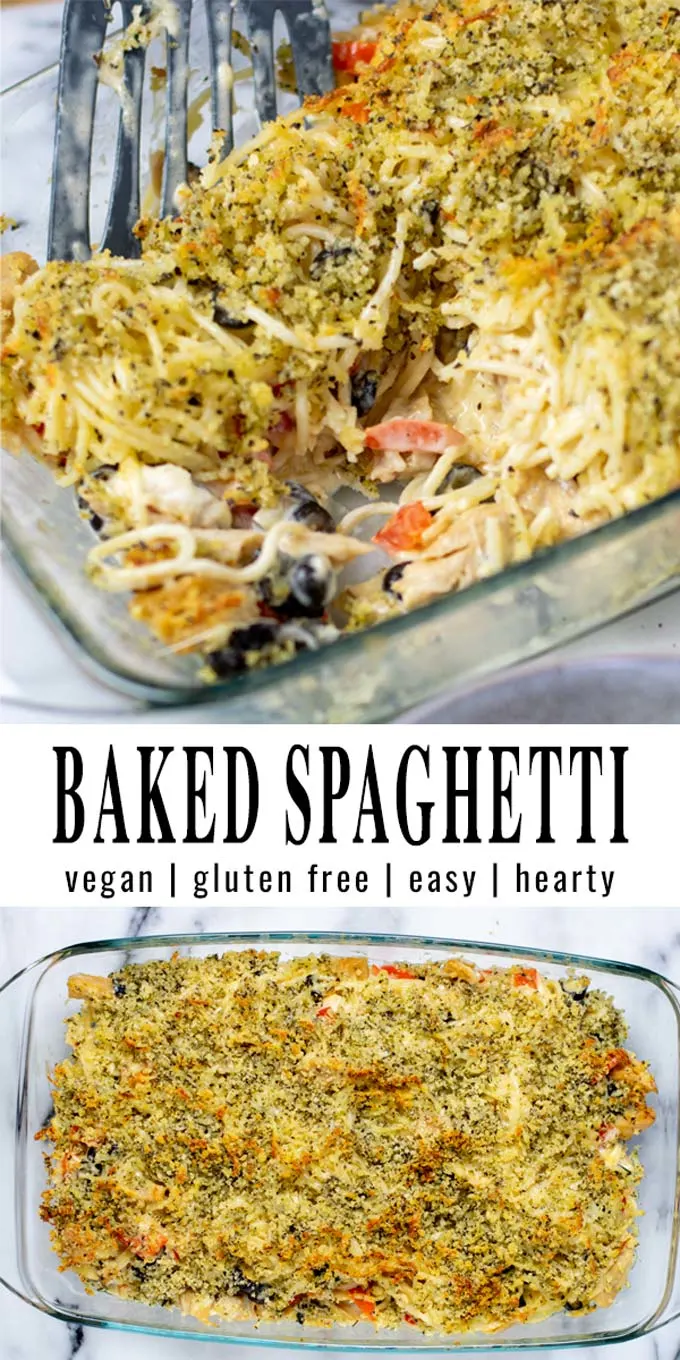 Collage of two pictures of the Baked Spaghetti with recipe title text.