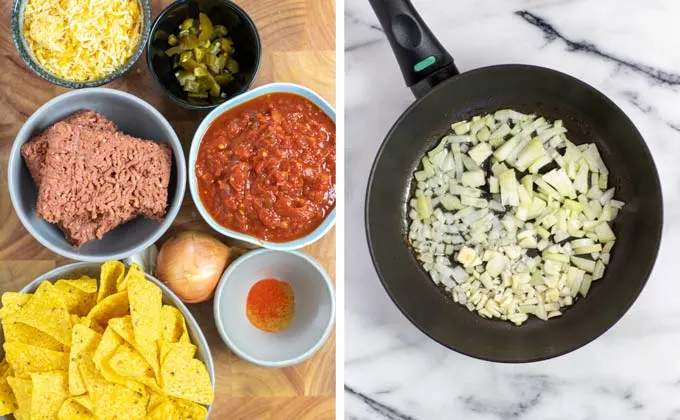 Ingredients for the Chilaquiles collected on a wooden board.