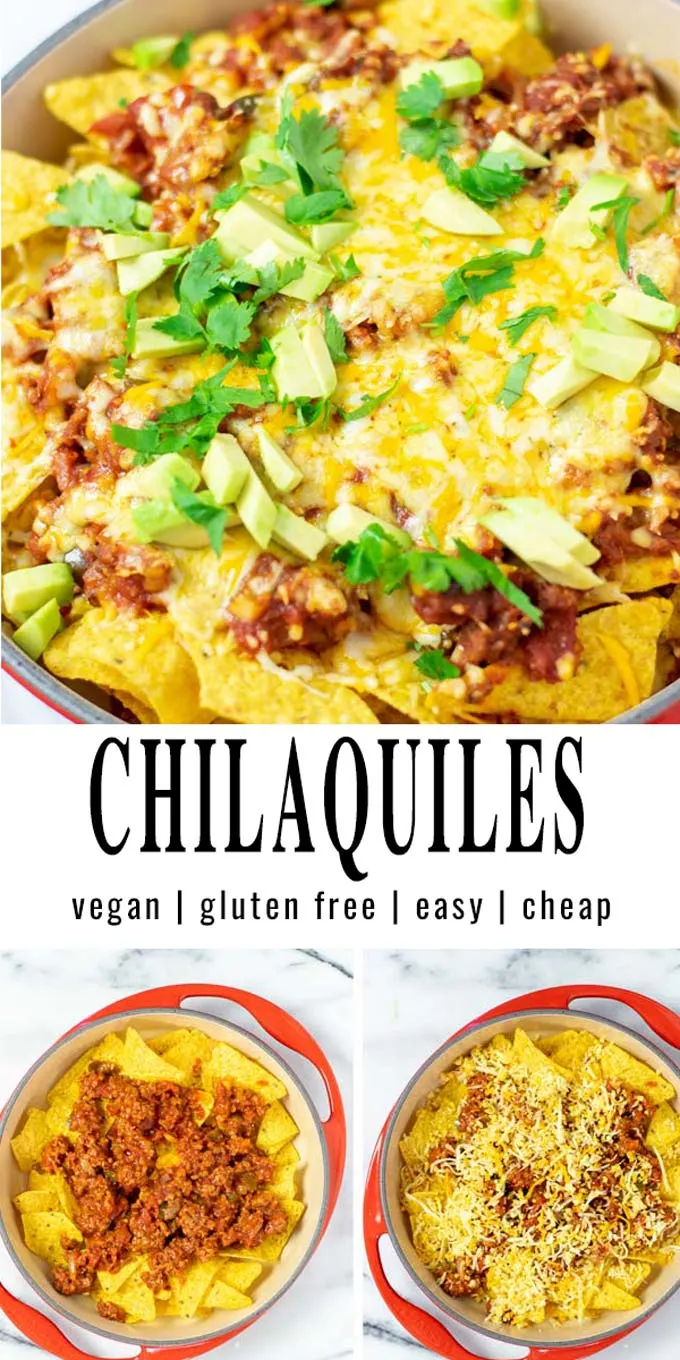 Collage of two pictures with the Chilaquiles with recipe title text.