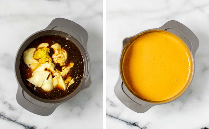 Side by side view of how the Comeback Sauce is make in a small bowl.